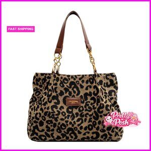 Canvas Tote Shoulder Bag with Chain Strap, Zipper Closure, Medium Size